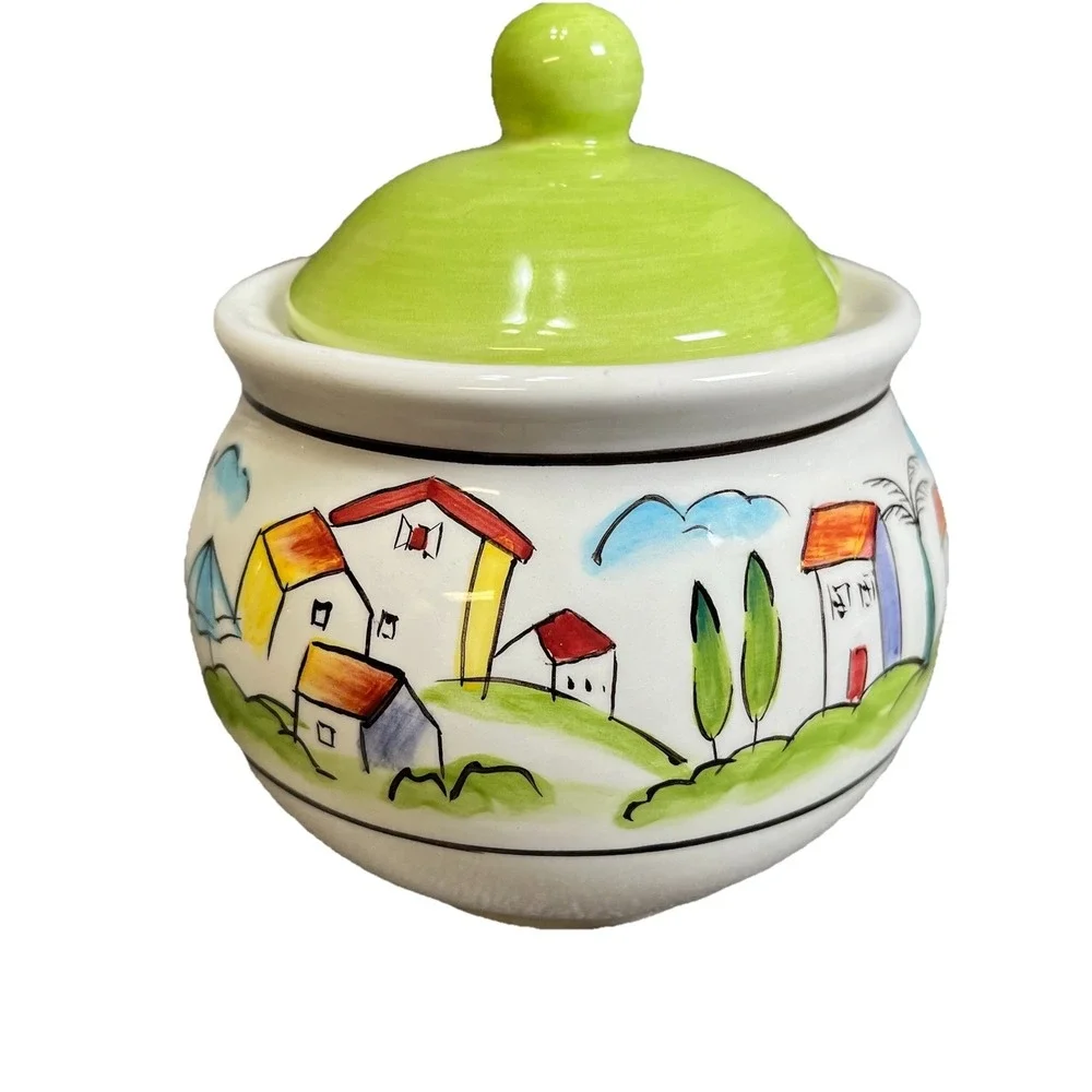 Sakura Provence‎ By Apple Vintage Hand Painted Ceramic Sugar Bowl Jar With Lid